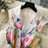 MQTIME  -  Summer New Holiday Beach Dress Women Notched Collar Sleeveless Single Breasted Floral Print Belt Long Boho Female Party Vestido