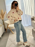  MQTIME  -  Hot Seller Fall Winter Festival Heart Pattern Sweater Long Sleeve Pullover Round Neck Top Sweater Warm Versatile Women Clothing