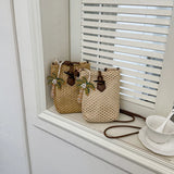 MQTIME  -  Simple Handwoven Straw Cute Mini Crossbody Bucket Bag Ladies  Phone Shoulder Bags Summer Travel Beach Handbags and Puses