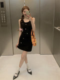 MQTIME  -  Summer New Fashion Women Dress Casual Simple Style Square Collar Vest Beading Slim A Line Short Knitted Dresses