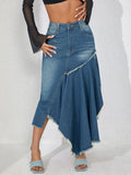 MQTIME  -  Irregular Splicing Women's Dress, Asymmetrical Hem, European and American Large Skirt, Denim A-line Skirt