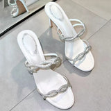 MQTIME  -  Luxury Rhinestones Cross-tied Narrow Band Women Slippers Sandals Fashion Summer High Heels Crystal Mules Slides Wedding Shoes