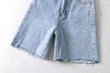 MQTIME  -  Women High Waist Wide Leg Denim Shorts Tassel Summer Fashion Streetwear Casual Solid Color Female Loose Straight Jeans