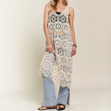 MQTIME  -  Sheer Longline Crochet Top Sleeveless Hollow Out Open-knit Long Cover-up Dress Women Summer Beach Vacation Outfit