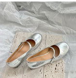 MQTIME  -  Gold Silver Ballet Flats for Women Round Toe Soft Sole Single Strap Flat Shoes Comfortable Lightweight Design
