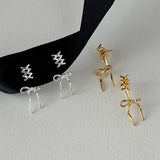 Mqtime New Golden Plated Bowknot Earrings for Women Silver Needle Studs Trendy Elegant Sweet Party Jewelry Accessories