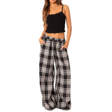 MQTIME  -  Women's Elastic Waist Baggy Pants Spring Summer Striped/Plaids/Letter Heart Print Wide Leg Lounge Bottoms Casual Trousers