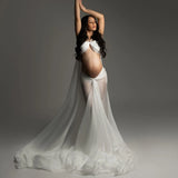 MQTIME  -  White Maternity Gown with Butterfly Knot Design for Pregnant Women's Special Occasion Dress Flowy Skirt Pure and Noble Life's Mi