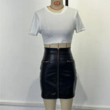 MQTIME  -  Women Sexy High Waist PU Leather Skirt Autumn Elegant Zipper Pocket Short Women Skirt Black Mini Skirt