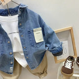 MQTIME  -  Children Boy Autumn Denim Jackets Cotton Sticker Pockets Infant Baby Boys Outerwear Loose Korea Turn Down Collar Little Boy Coat