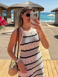 MQTIME  -  Sexy Sleeveless Striped Dress For Women Fashionable Slim Fit Waist Cinched Dresses Lady New Travel Seaside Evening Party Robes