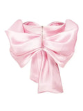 MQTIME  -  Chic Pink Satin Pleated Bow Tops Women Stylish Off Shoulder Backless Cropped Vest 2024 Spring Autumn Fashion Female Streetwear