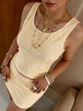  MQTIME  -  New Women Sparkle Sequin Skirt Sets Sleeveless Tank Top with Mini Skirts 2 Piece Set for Party Club Summer Sexy Streetwear