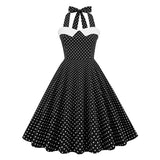 MQTIME  -  Women Red Polka Dot Party Halter Dress Vintage 50s Rockabilly Hepburn Elegant Strapless Swing Retro Short Midi Tunic Pinup Dress