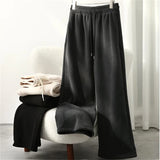 MQTIME  -  Fashion Straight Pants Double-Faced Fleece High Waisted Solid Wide Leg Trousers Winter Casual Street Commuting Women's Clothes