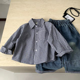  MQTIME  -  Set Spring/summer New Childrens Clothing Korean Style Boys and Girls Fashion Check Shirt Denim Vest Pants Three-piece Set
