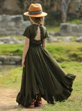 MQTIME  -  Bohemian Style Summer New Solid Color Backless Short Sleeved Ruffled Irregular Skirt Hem Fashionable and Atmospheric Dress