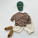 MQTIME  -  Autumn New Children Long Sleeve Striped T Shirts Cotton Boys Casual Tee Kids Vintage O-neck Tops Girls Bottoming Shirts