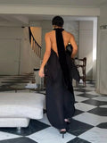  MQTIME  -  Elegant Black Satin Halter Vests For Women 2026 New Scarf Neck Backless Sleeveless Tank Female High Street Chic Lady Party Tops
