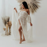  MQTIME  -  Off-the Shoulder Lace Maternity Dresses For Photo Shoot Short Sleeve Pregnancy Photography Props