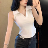 MQTIME  -  Polo collar basic American camisole vest Spicy girl short sleeveless slim fit versatile top for women