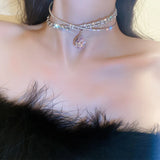 Mqtime Luxury Crystal Choker Necklace for Women Water Drop Pendant Necklace Trend Weddings Jewelry Party Gifts