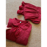 MQTIME  -  French Retro Red Floral Pajamas Women's Spring and Autumn Festive Loungewear Two-piece Set Comfortable Breathable Skin-friendly