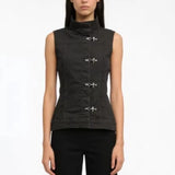 MQTIME  -  New new Chinese retro design single-breasted stand-up collar sleeveless sweet cool women's vest top