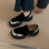 MQTIME  -  Women's retro sponge sole thick sole height increasing loafers women's frosted one foot kick round toe simple small shoe