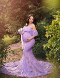  MQTIME  -  Ruffles Lace Maternity Dresses For Photo Shoot Shoulderless Fancy Pregnancy Dress Long Pregnant Women Maxi Gown Photography Prop