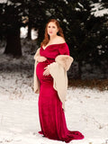  MQTIME  -  Velvet Maternity Off Shoulder Trailing Fitted Gown Maxi Photography Dress for Baby Shower Photo Props Dress