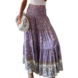 MQTIME  -  Summer New Women's Printing Skirts Elastic High Waist Long Skirt Floral Pleated A-line Boho Skirts Chic Mujer Maxi Skirts