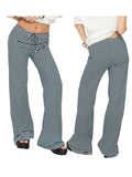 MQTIME  -  Ladies Striped Flare Trousers with Elastic Waistband Stylish Straight Leg Bell Bottom Pants for Casual Wear Long and
