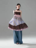  MQTIME  -  Sweet Contrast Color Patchwork Sleeveless A-LINE Edible Tree Fungus All Match Skirts