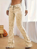  MQTIME  -  Y2K Style Women's Light Yellow Stretch Denim Flared Pants - Slim, comfortable and elegant low-rise jeans for a chic look