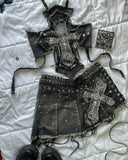 MQTIME  -  Y2K Suspender Leather Short Skirt Two Piece Set Feminine Lace Personalized Design Punk Motorcycle Style Mini Leather Skirt Suit