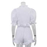 MQTIME  -  Women's White Ruffle 2 Piece Short Outfits Ruffle Crop Top High Waist Shorts Casual Fashion Streetwear Female Sets New