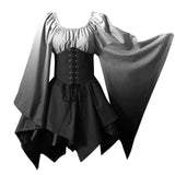 MQTIME  -  Medieval Costume For Womens Trumpet Sleeve Irish Shirt Dress With Corset Traditional Dress Halloween Women Mature Womens Dresses