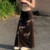 MQTIME  -  Vintage Elegant Cute Bow Print Skirt Bandage Midi Long Skirts E-girl Harajuku Fairycore 2000s Grunge Aesthetics Korean Cloth 00s