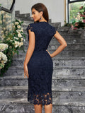 MQTIME  -  Femme Elegant Lace Dress Round Neck High Waist Party Dresses Short Sleeve Slim Fit Romantic Evening Vestidos Sexy Pencil Dresses