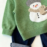 MQTIME  -  Kids Baby Girls Sweater New Winter Snowman Jacquard Thicken Warm Toddler Girls Knitwear Versatile Infant Boys Green Pullovers