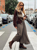  MQTIME  -  Elegant Plaid Long Skirts For Women Fashion Ruched New High Waist Midi Skirt High Street Casual Chic Party Skirts Mujer ﻿ ﻿