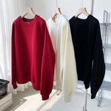 MQTIME  -  Thickened Wine Red Sweatshirt Women's Korean  Loose Long Sleeve Pullover Top Stand / Fleece