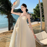 MQTIME  -  2024 New 3D Flower Crowd Sling Back Romantic Vacation Photography Tian Si Dress Beach Style Super Beautiful Long Dress Summer