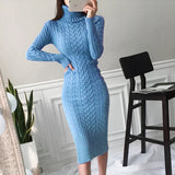 MQTIME  -  Fall/Winter 2025 Women's Sexy High Neck Long Sleeve Midi Fit Hip Knitted Dress