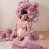 MQTIME  -  Women Maternity Dress for Photoshoot Elegant Pink Top with Long Skirt 2pcs Suit Pregnancy Dresses for Studio Photography Shoot