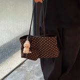 MQTIME  -   Korean Polka Dot Large Capacity Tote Bag Fashionable Retro Brown Single Shoulder Commuter Bag for 2026 Autumn Season