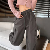 Mqtime Women cargo pants Autumn Winter New Elastic High Waist Wide Leg Casual Pants y2k Women American Loose Sports Parachute trousers