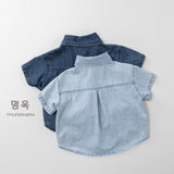 MQTIME  -  Summer New Children Short Sleeve Denim Shirts Boys Girls Lapel Shirts Solid Baby Casual Tops Fashion Kids Clothes
