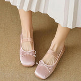 MQTIME  -  New Satin Mary Janes Shoes Women Flat Heel Autumn Fashion Butterfly Knot Square Toe Ballet Shoes Female Footwear Large Size 43
